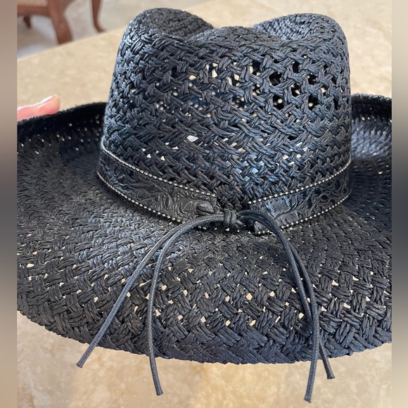 Shyanne Black Woven Cowboy Hat w/ Faux Turquoise Accents Adjustable OSFM - Picture 4 of 9